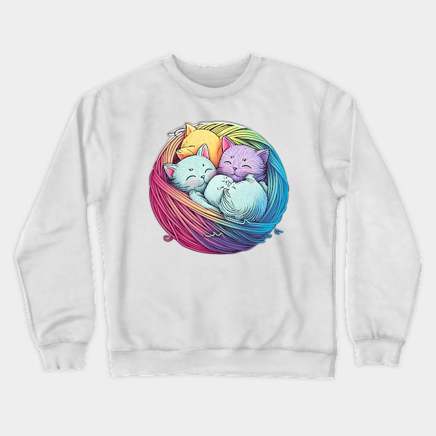 Colourful Kittens in a Ball of Yarn Crewneck Sweatshirt by Remix Rick